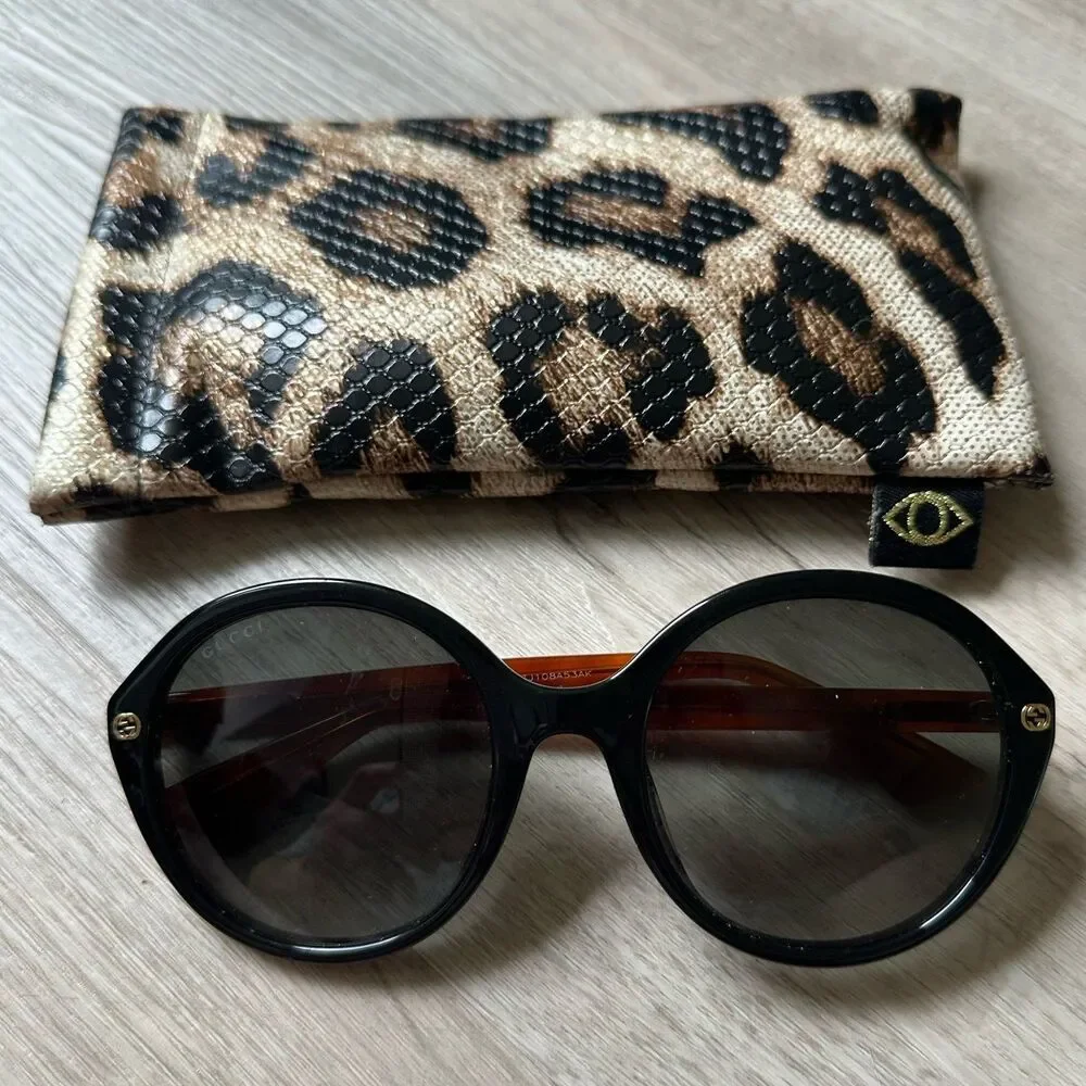 Gucci Sunglasses GG0023S Black Front Havana Tortoiseshell Brown Sides